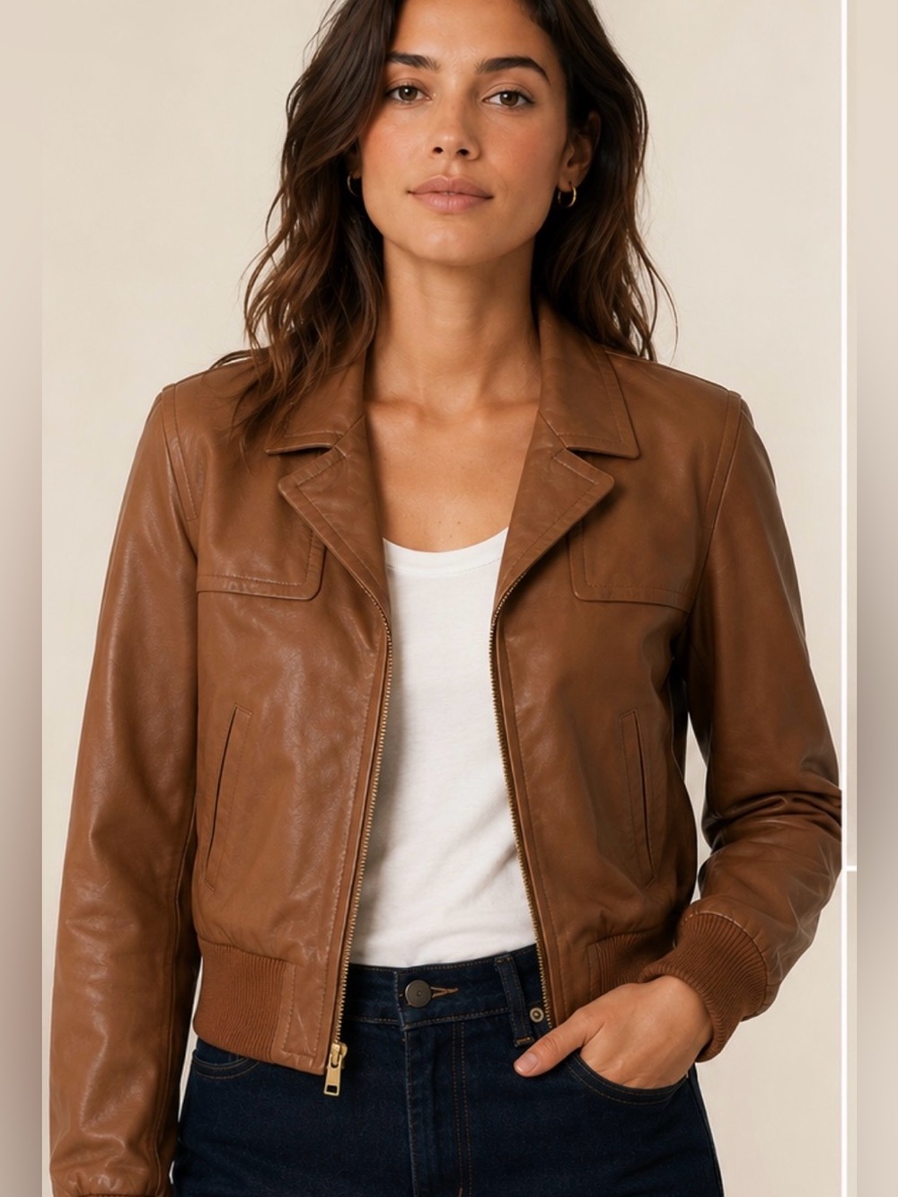 J.Crew - Women’s genuine leather cropped flight / bomber Jacket zip closure SZ S